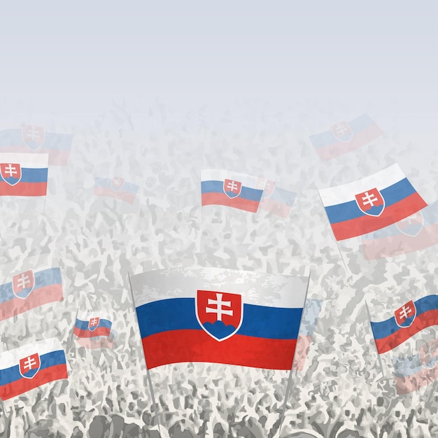 Crowd of people waving flag of Slovakia square graphic for social media and news