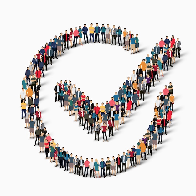 Crowded people creating a form Check mark