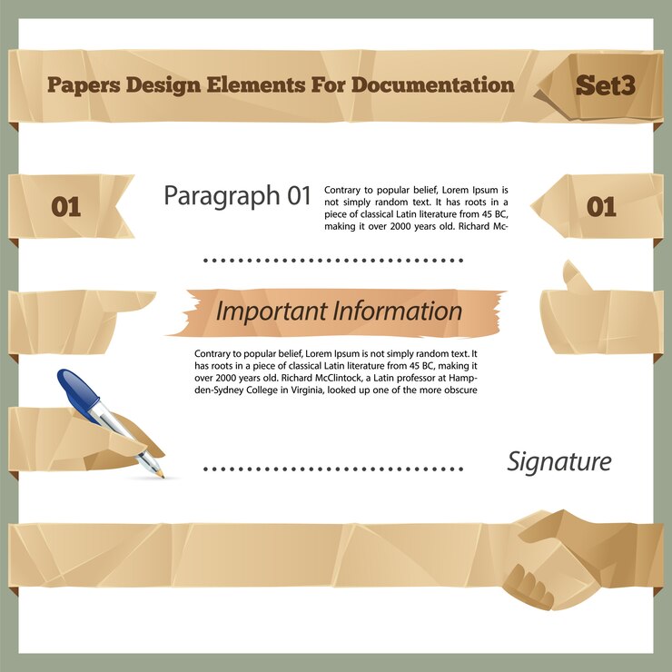 Vektör crumpled paper design elements for documentation set