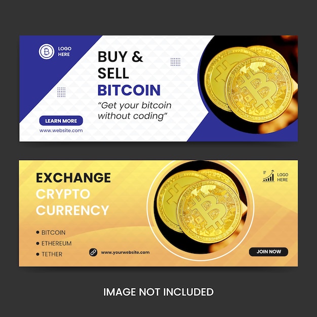 crypto currency Facebook cover set design template Premium vector