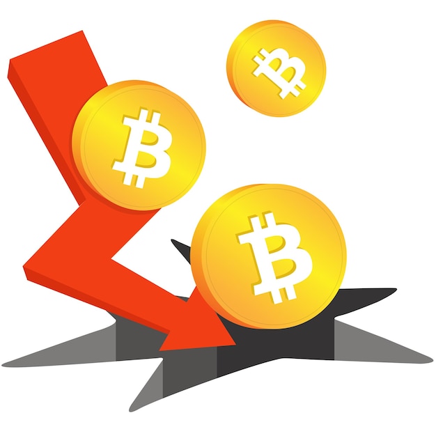 Crypto markets diving down, bitcoin crash. Cryptocurrency price going down concept.