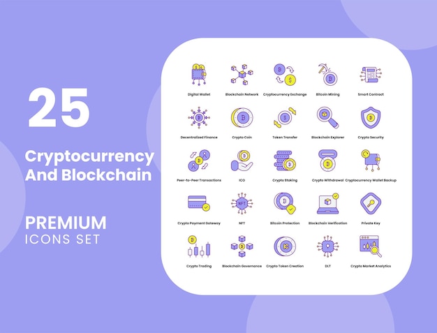 Cryptocurrency and Blockchain Icon Set Visualizing Decentralized Technology