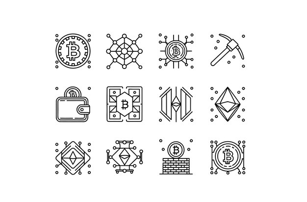 Cryptocurrency and Blockchain Icons Set