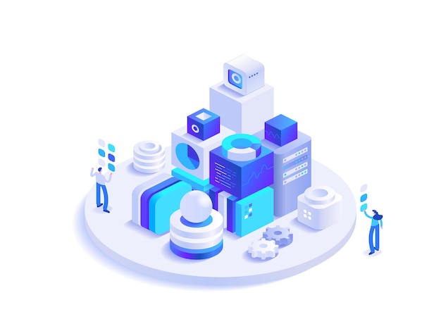 Cryptocurrency and blockchain technology isometric concept