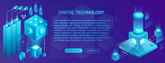 Cryptocurrency, ico and blockchain banner concept, data powered center, cloud data storage, offering technology illustration.