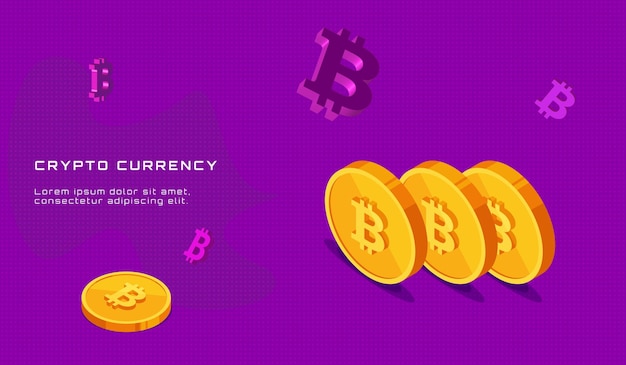 Cryptocurrency lettering with bitcoin coins in isometric style