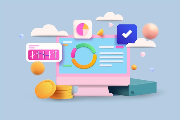 Cryptocurrency, market analytics and trading concept. 3d vector illustration