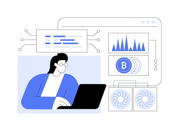 Cryptocurrency mining isolated cartoon vector illustrations