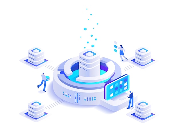 Cryptocurrency mining isometric concept