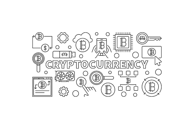 Cryptocurrency vector linear illustration Digital money concept banner