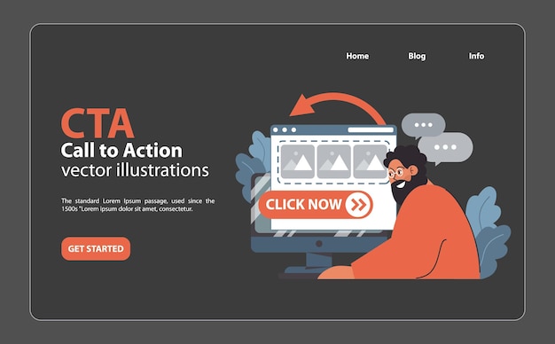 Cta enhancement concept enthusiastic developer points to a vibrant click now button on screen