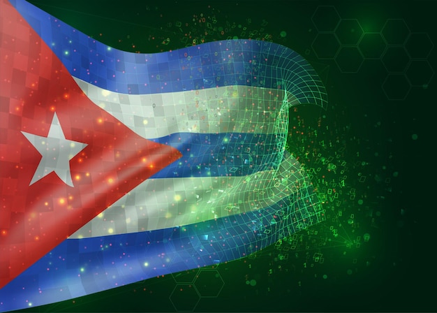 Cuba, på vektor 3d-flag på grøn baggrund med polygoner og datatal