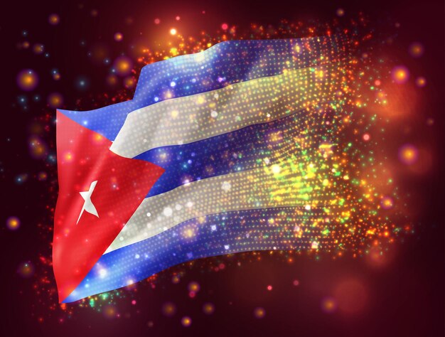 Cuba, vector 3d flag on pink purple background with lighting and flares