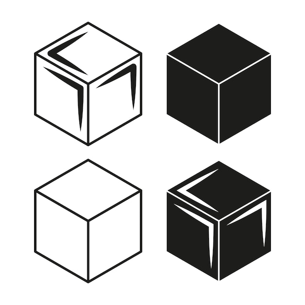 Cube icons set Geometric black shapes Vector 3D cubes Abstract isometric design