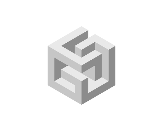 cube logo geometric vector design box logotype company trendy tech emblem in pixel style
