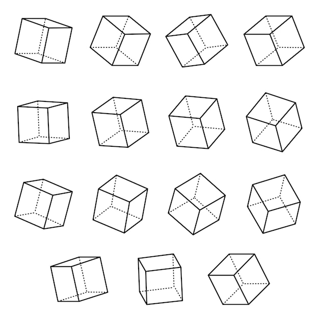 cube set 3d perspective three dimensional simple lines isometric element graphics