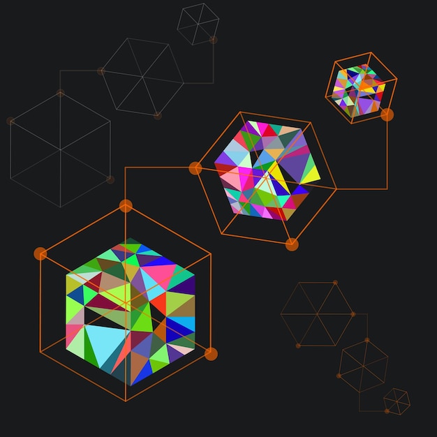 Cubes of colorful triangle elements 3d abstract vector background