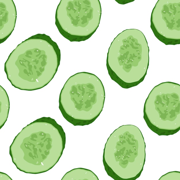 Cucumber slice vector seamless pattern on a white background