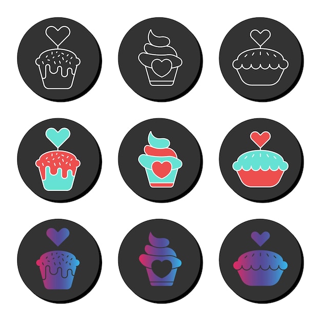 Cupcake and love universal icon set Ui ux element sign