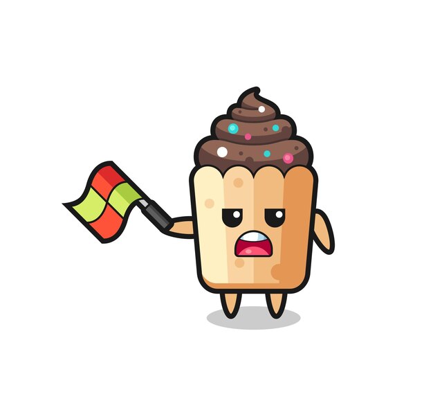 Cupcake cartoon as the line judge hold the flag up at a 45 degree angle