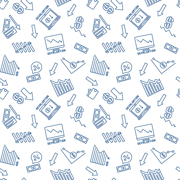 currency depreciation vector devaluation concept linear seamless pattern