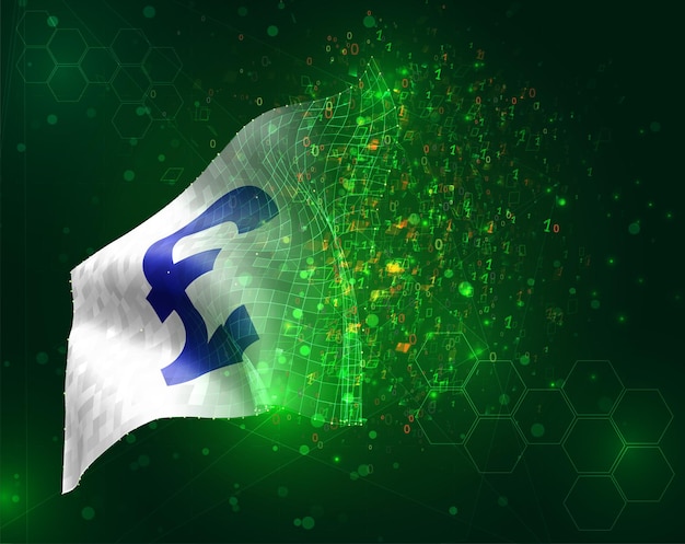 currency pounds, vector 3d flag on green background with polygons and data numbers