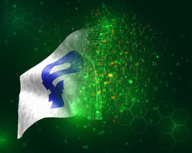currency rubles, vector 3d flag on green background with polygons and data numbers