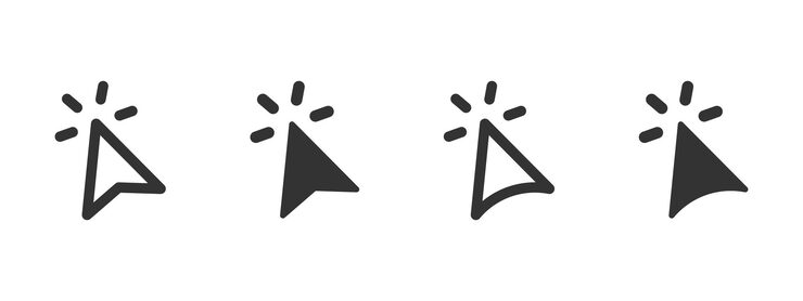 Vektor cursor icon arrow pointer with click rays vector illustration used for web app and desktop navigation symbol tap press or trigger action sign ui element for user interface pictogram