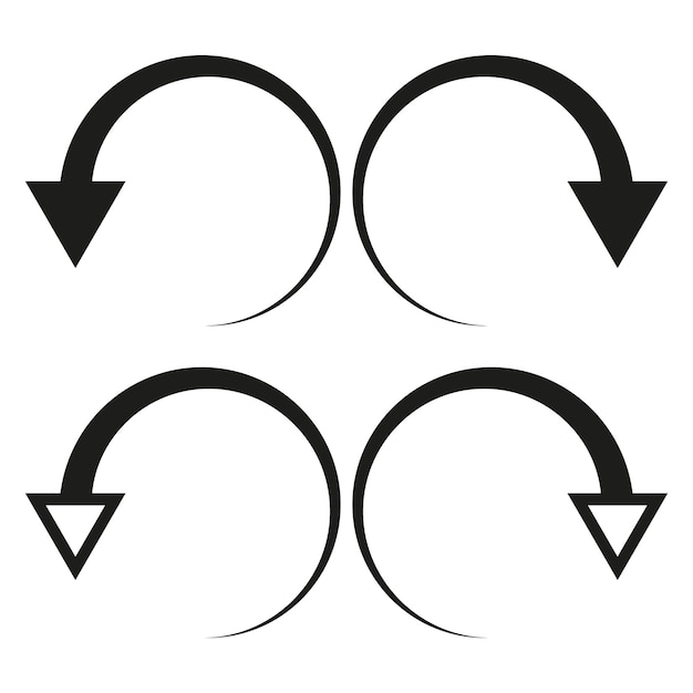 Curved arrow icons Circular arrow symbols Directional curved shapes Vector black arrows