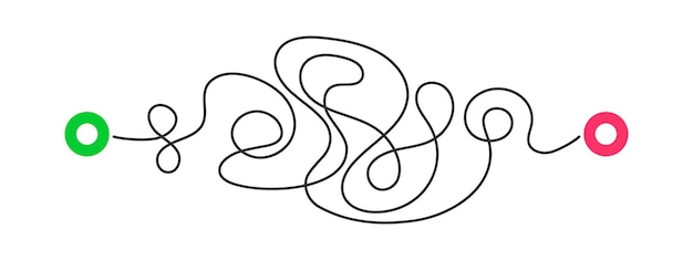 curved line with green start and red finish point difficult way chaos path hard route symbol