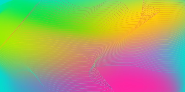 Curved lines with a gradient transition pink yellow blue on a colored background