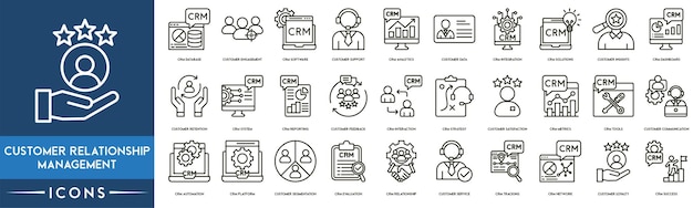 Customer Relationship Management icon set CRM Database Customer Engagement Software