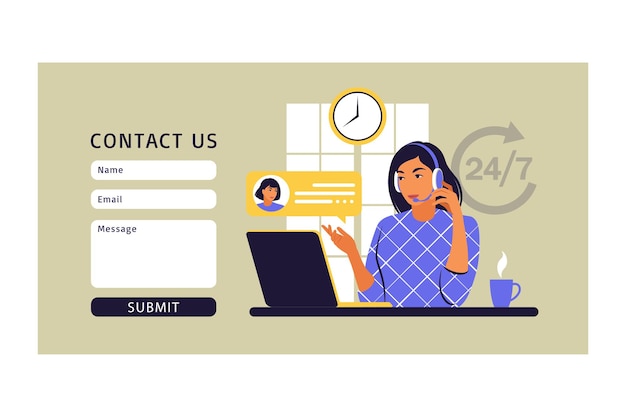 customer service concept. contact us form. support, assistance, call center. vector illustration. flat style