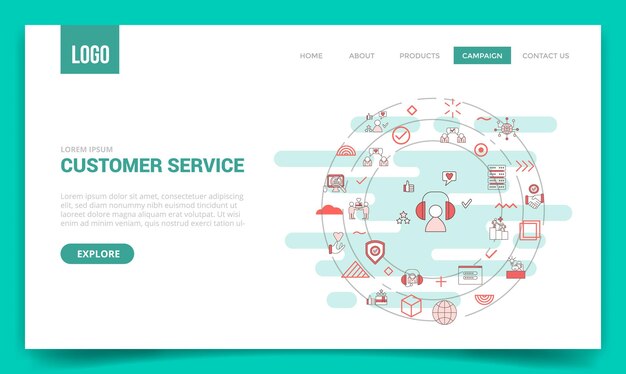Customer service concept with circle icon for website template or landing page homepage
