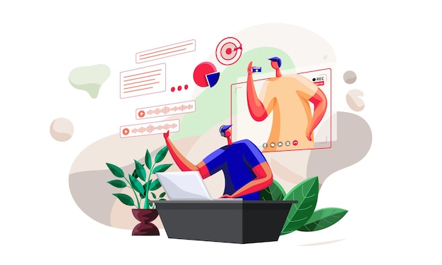 Customer service providing by voice message, text message, video call, screen recording illustration