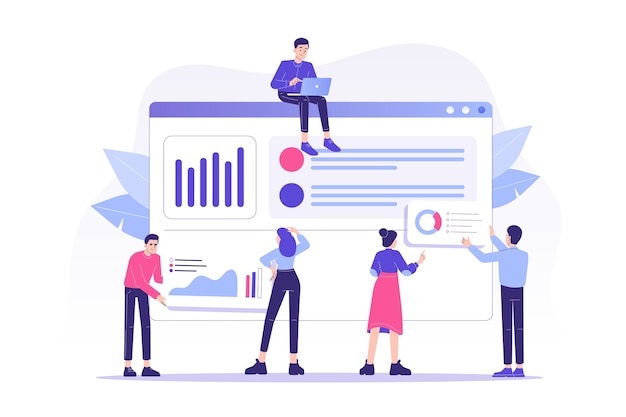 Customer support concept with people working together and providing online customer service