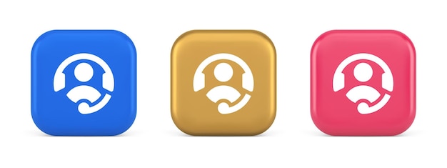Customer support helpdesk assistance button call helpline connection 3d realistic icons