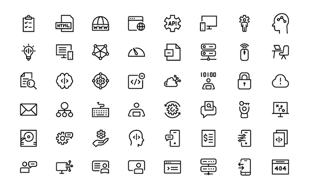 Customizable Coding and Programming Icons Vector Graphics for Development Design Systems
