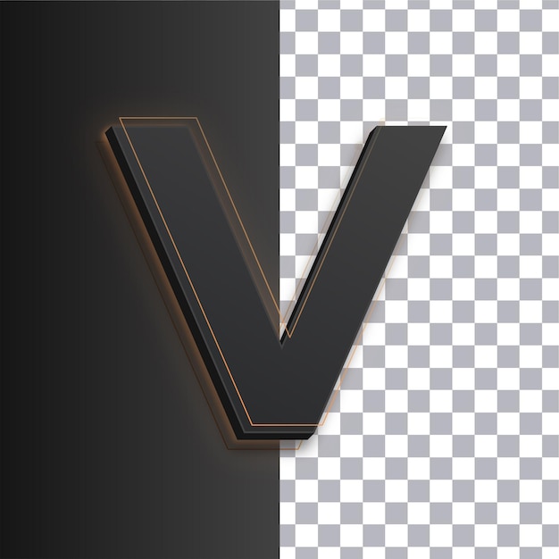 Customizable Dark Letter V Icon Featuring Golden Glow Lines on Transparent Background