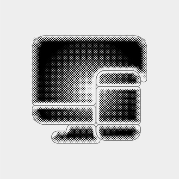 Customizable Halftone Vector Computer and Mobile Phone Icon with Black Line Design