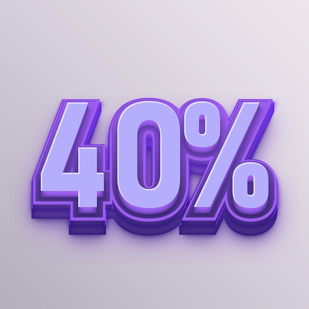 customizable purple 3d vector 40 percent icon for education business and media