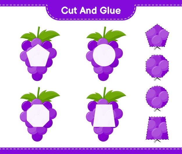 Cut and glue, cut parts of Grape and glue them. Educational children game, printable worksheet