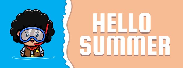 Cute afro man with summer greeting banner