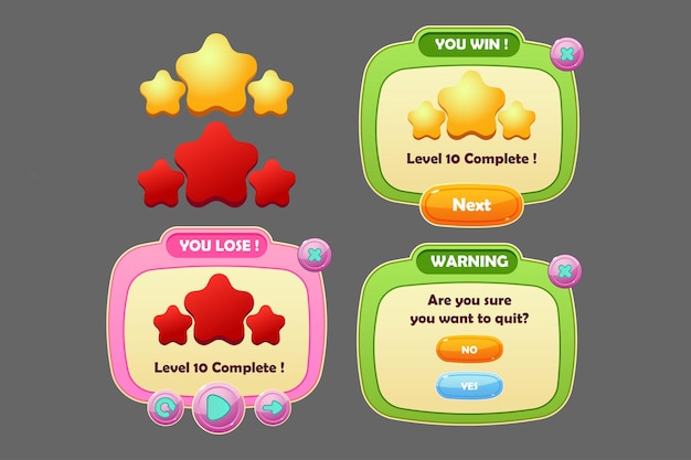 Cute and fresh game ui for mobile or windows with green and pink color