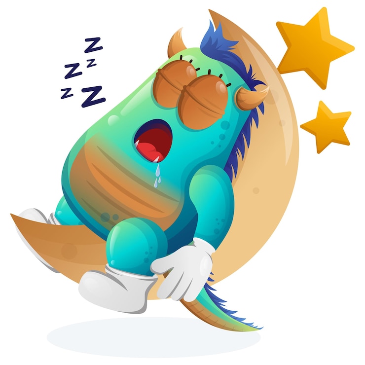 Vektör cute blue monster sleeping sleeping on the moon