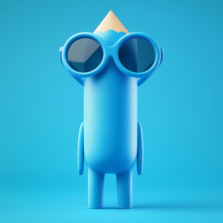 Vektör cute blue pencil cartoon with sunglasses vector