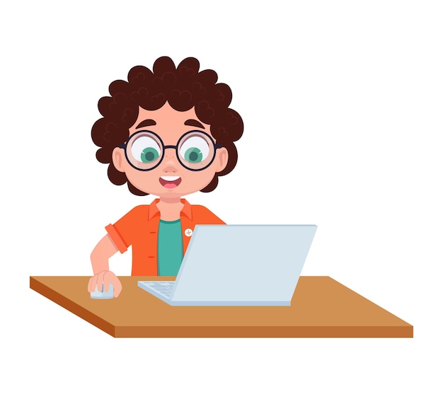 Cute boy studying with a laptop