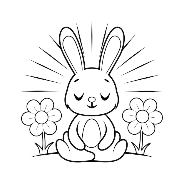 Cute cartoon bunny sitting peacefully among flowers perfect for Easter and spring