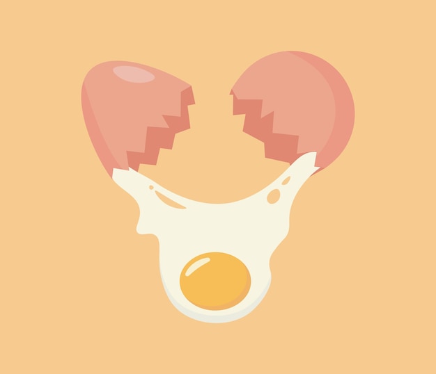 Cute cartoon character design of cracked shell vector illustration isolated on yellow background