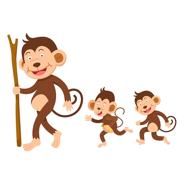 Cute cartoon monkey character on white background illustration